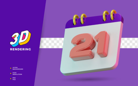 3D Render Symbol Calendar Date Number 21