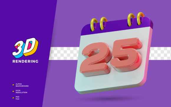 3D Render Symbol Calendar Date Number 25