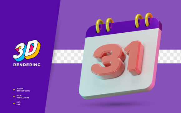 3D Render Symbol Calendar Date Number 31