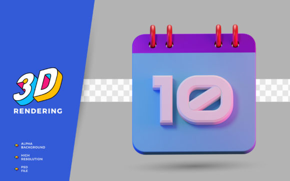 3D Render Symbol Calendar of Number 10