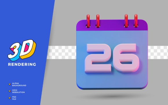 3D Render Symbol Calendar of Number 26