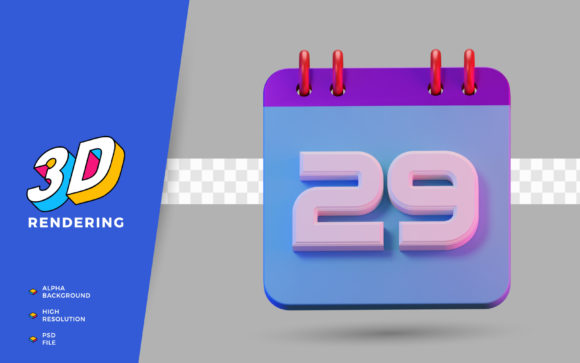 3D Render Symbol Calendar of Number 29