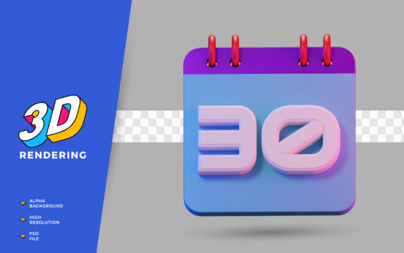 3D Render Symbol Calendar of Number 30