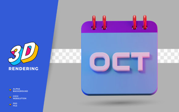 3D Render Symbol of Calendar October