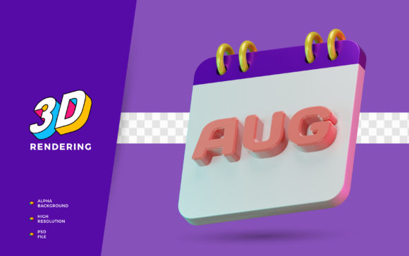 August Calendar Month 3d Rendering for Planning